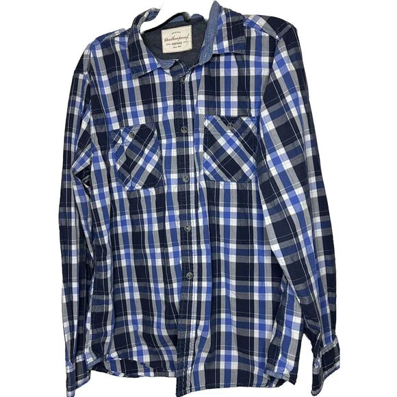 Original Weatherproof Vintage Shirt Mens Size Med Blue Flannel Button Down Plaid - Picture 2 of 6